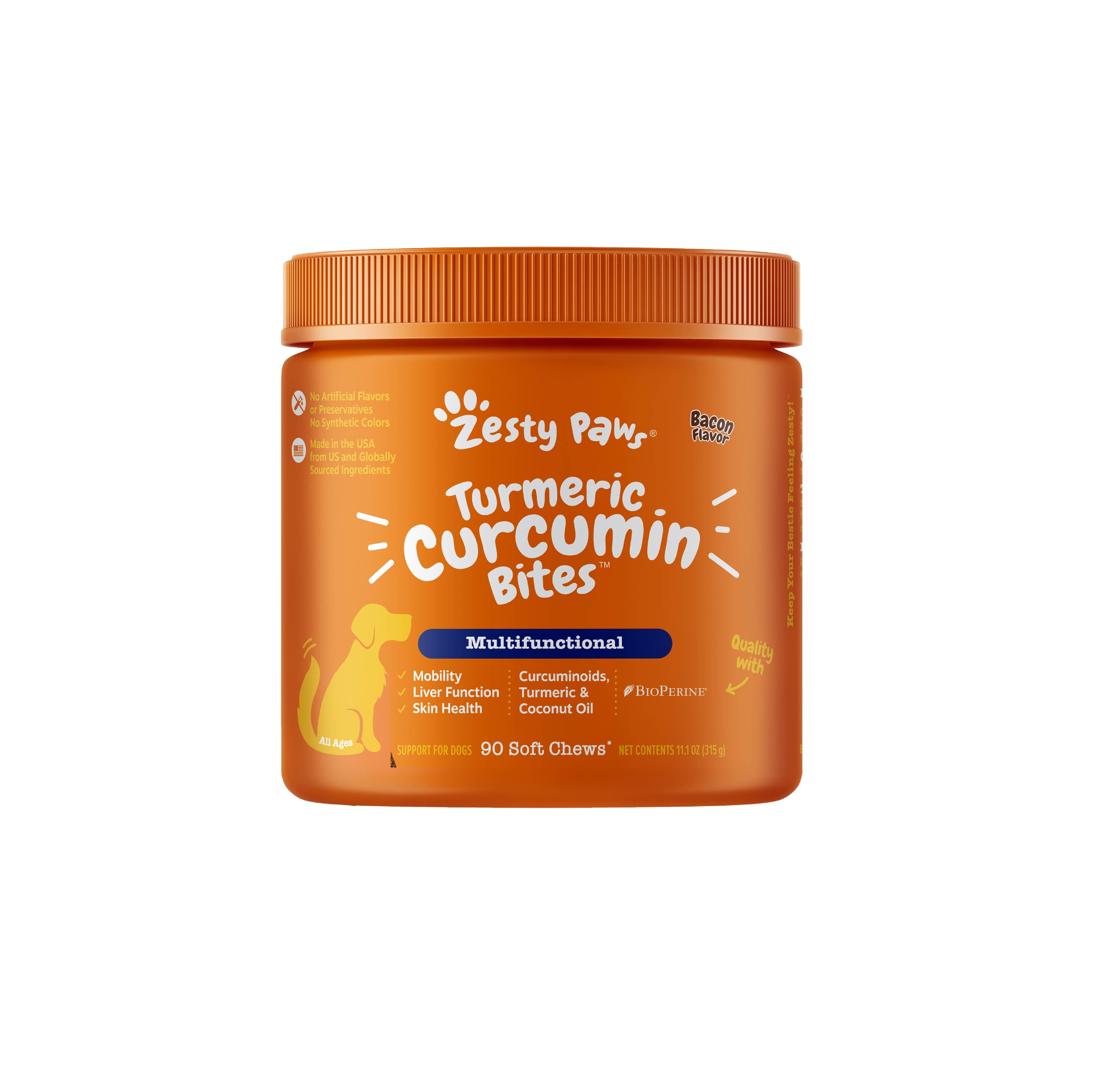 Zesty Paws Turmeric Curcumin Bites Dog Supplements (Bacon), 90ct