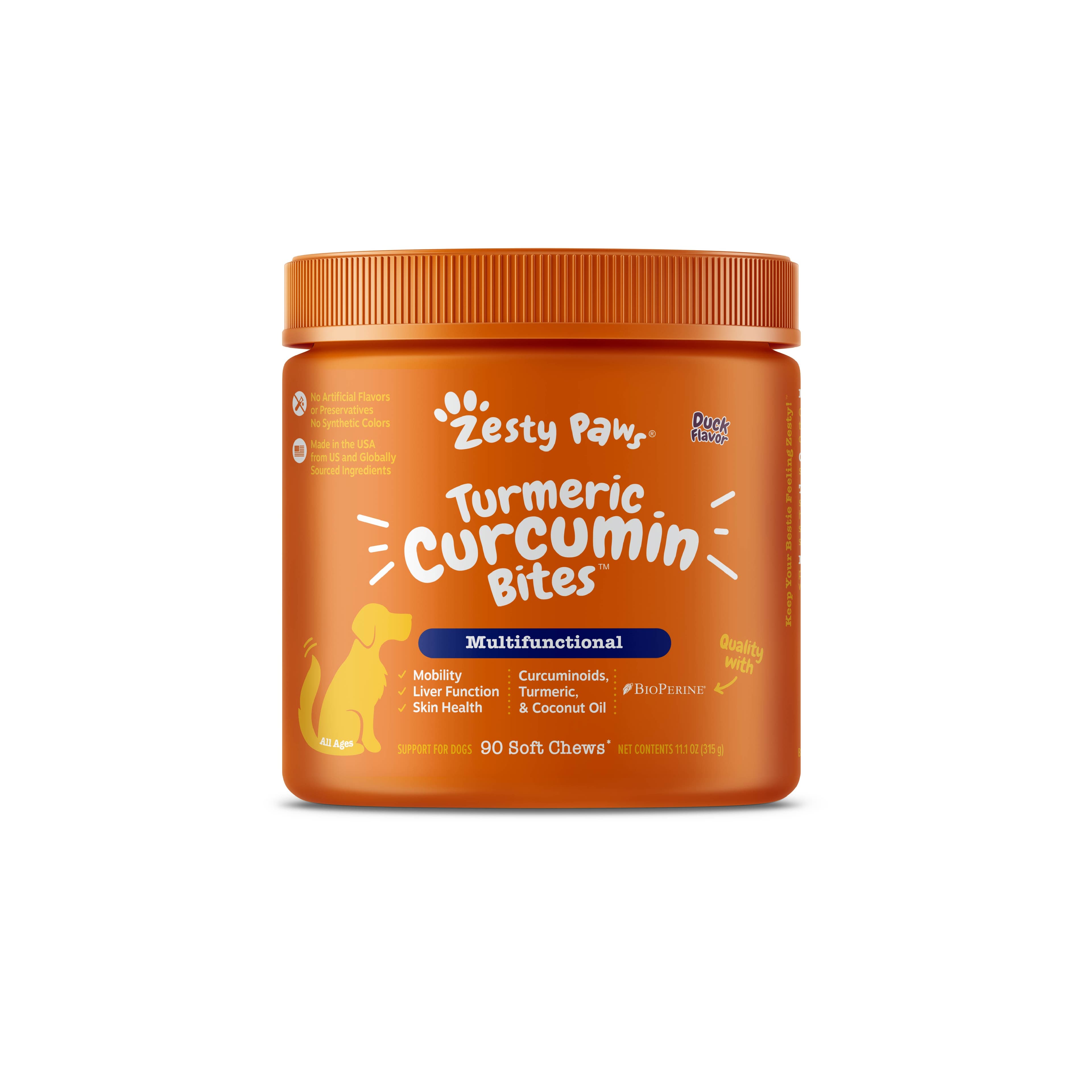 Zesty Paws Turmeric Curcumin Bites Dog Supplements (Duck), 90ct