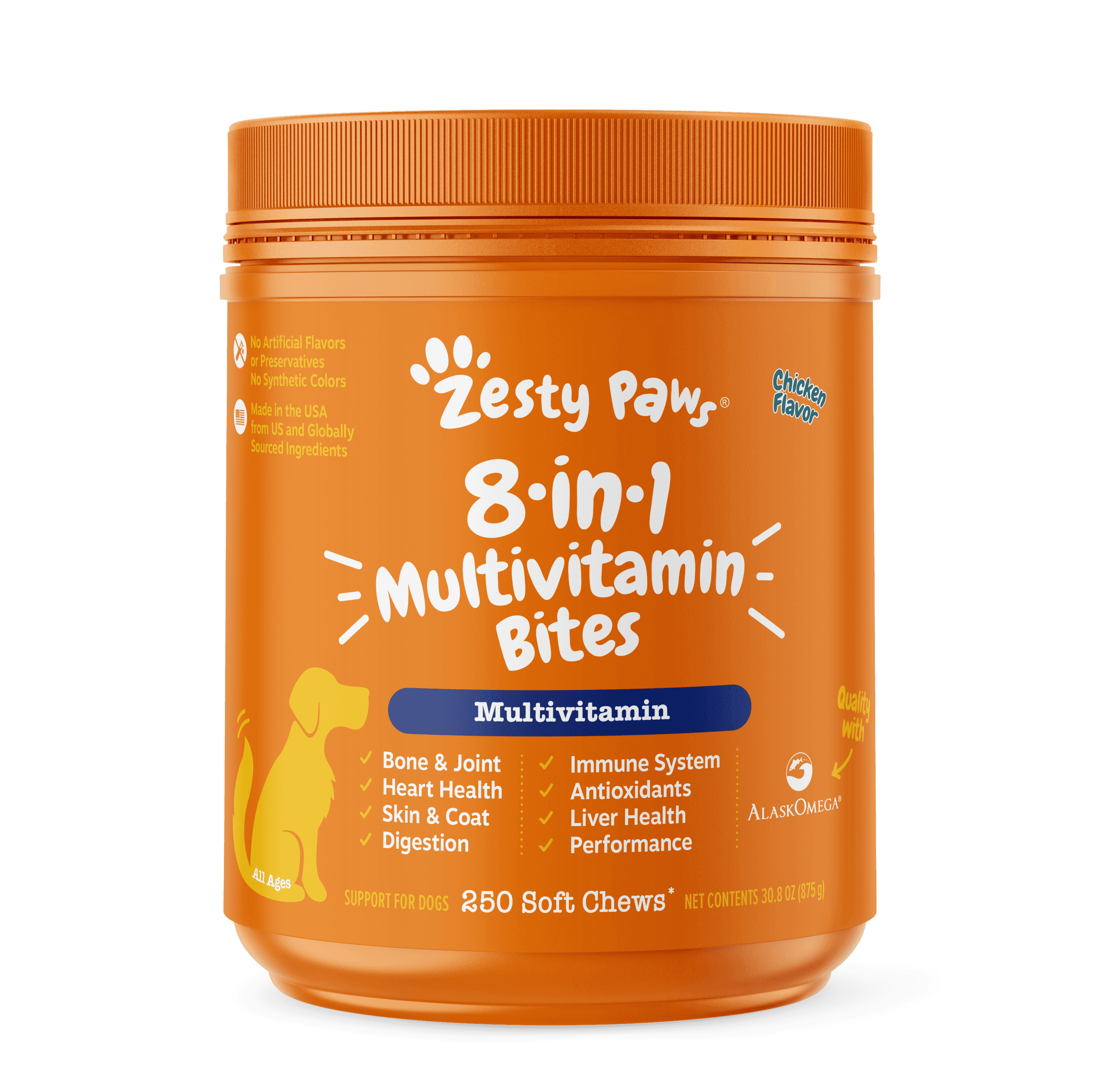 Zesty Paws 8-in-1 Multivitamin Bites Dog Supplements (Chicken), 250ct