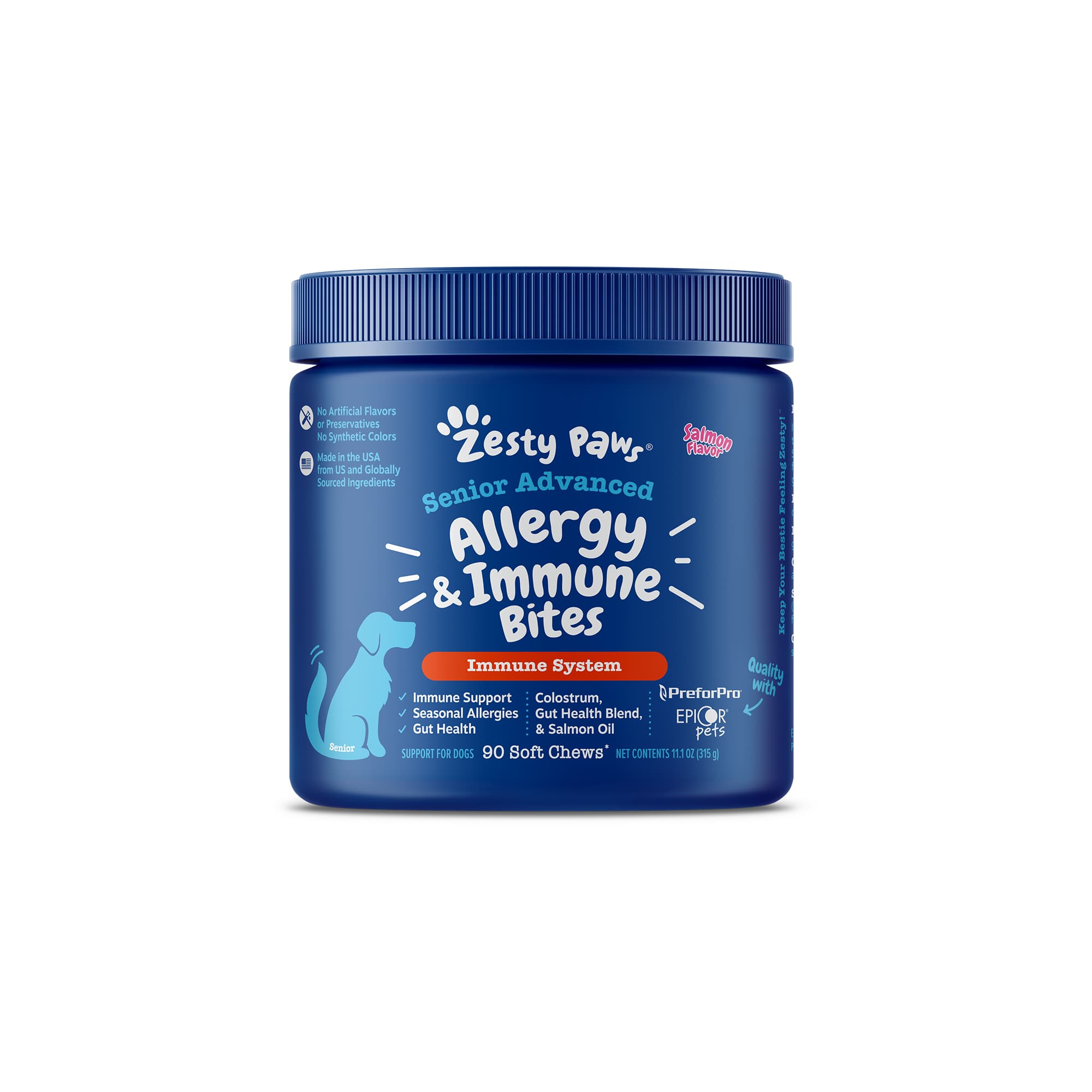 Zesty Paws Senior Advanced Allergy & Immune Bites Dog Supplements (Salmon), 90ct