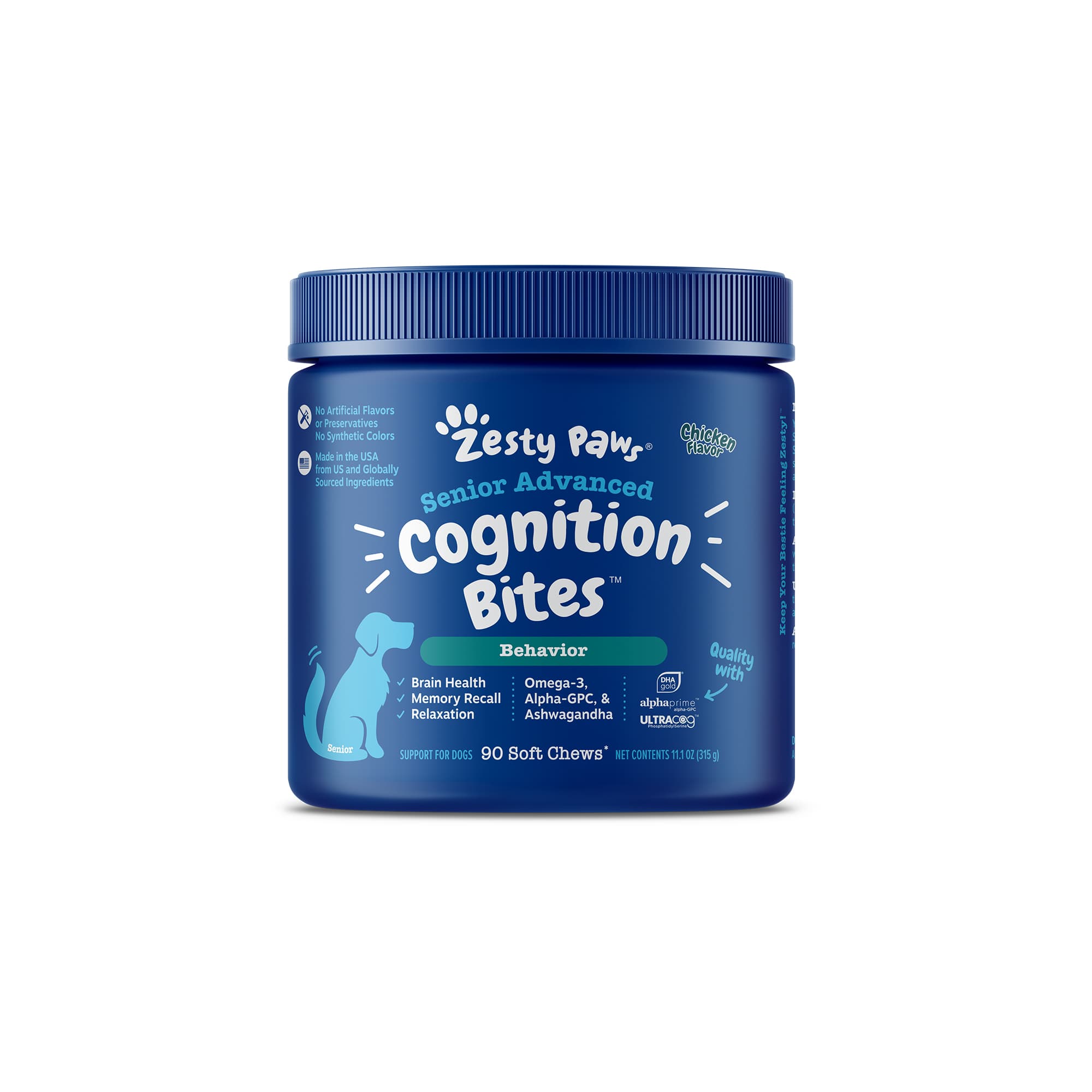 Zesty Paws Senior Advanced Cognition Bites Dog Supplements (Chicken), 90ct