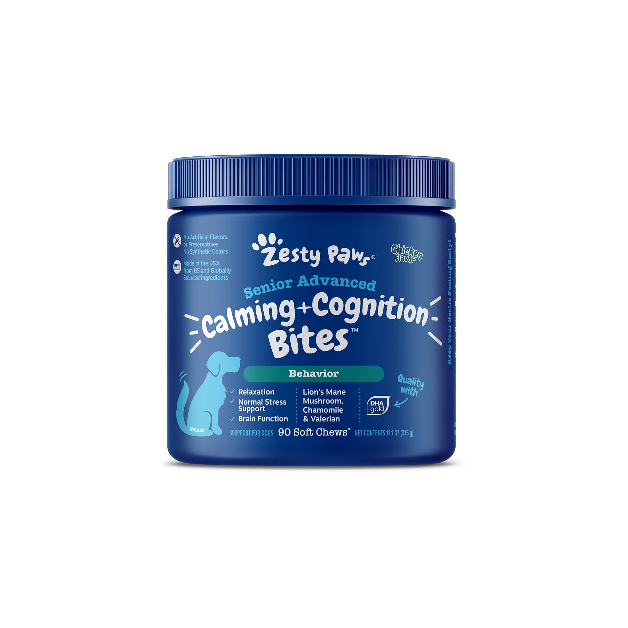 Zesty Paws Senior Advanced Calming & Cognition Dog Supplements (Chicken), 90ct