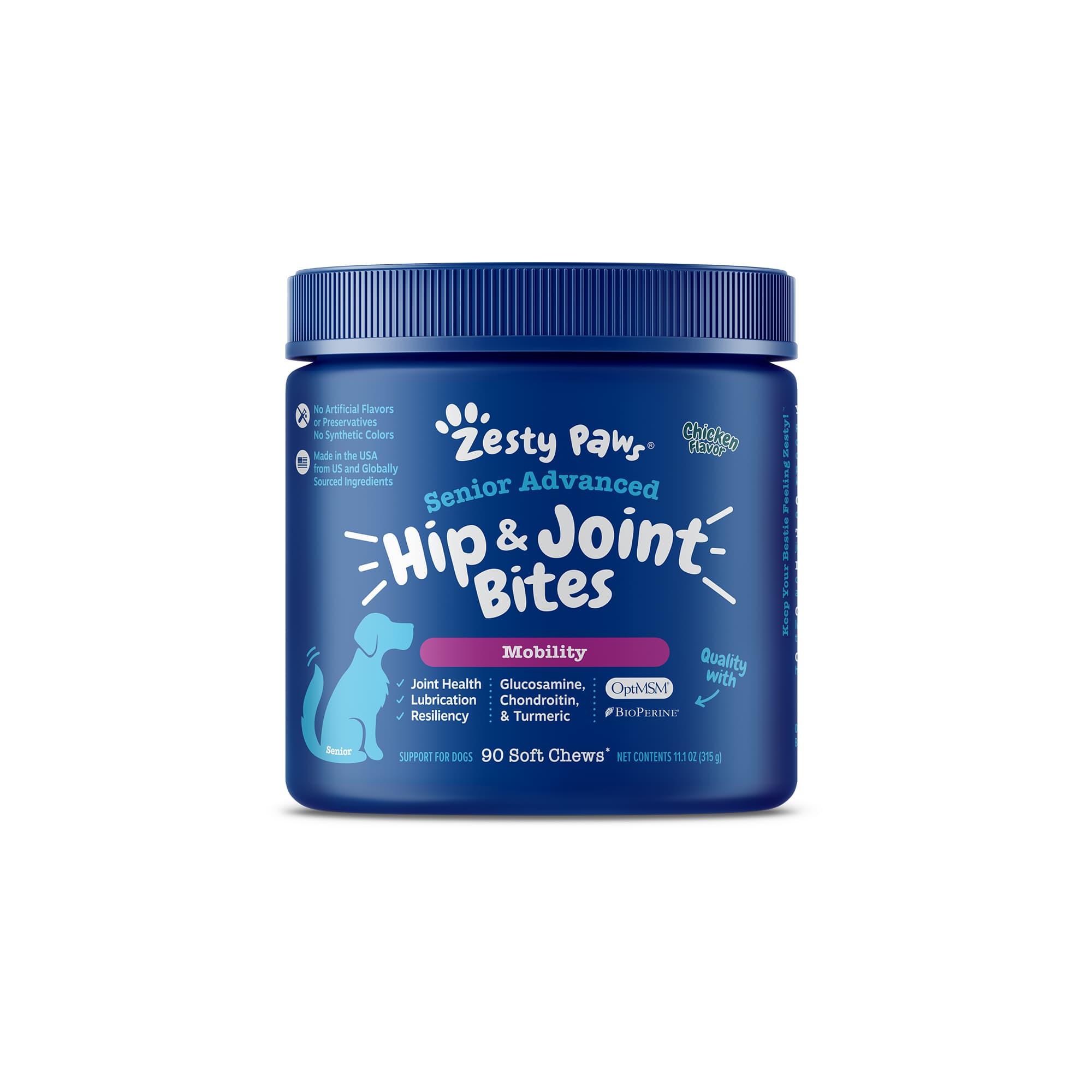 Zesty Paws Senior Advanced Hip & Joint Bites Dog Supplements (Chicken), 90ct