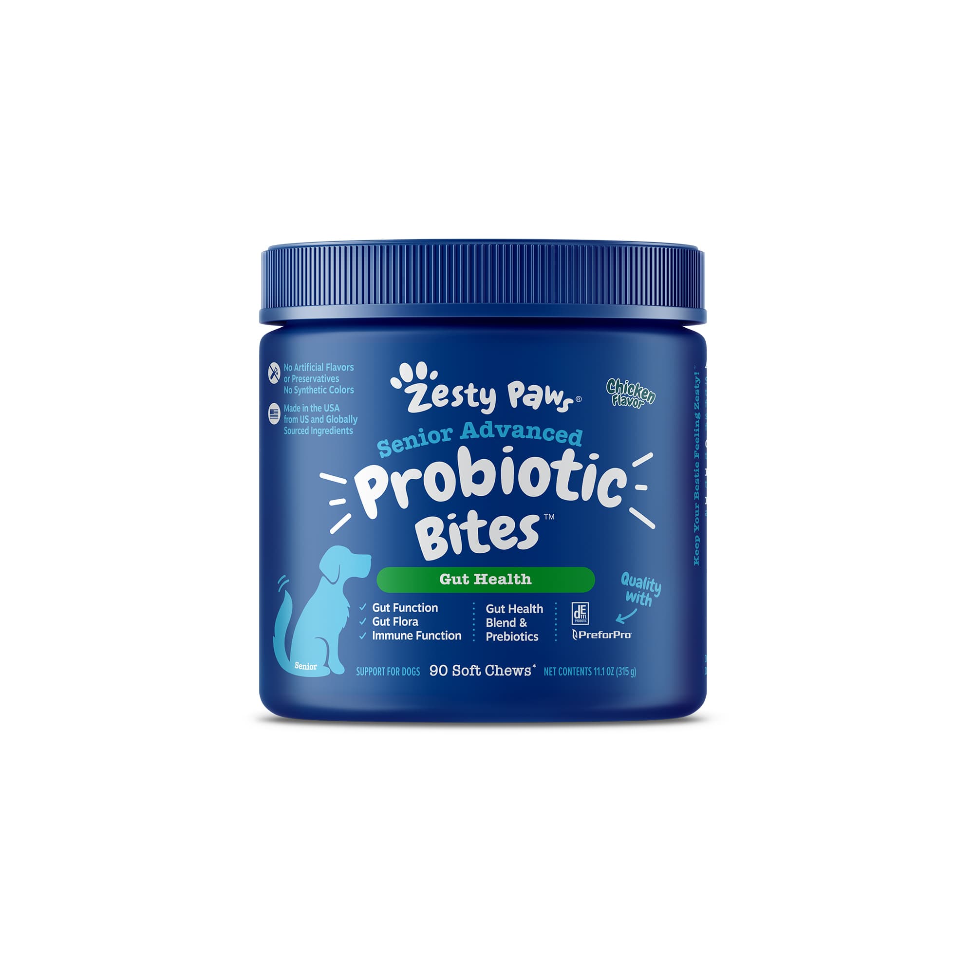 Zesty Paws Senior Advanced Probiotic Bites Dog Supplements (Chicken), 90ct