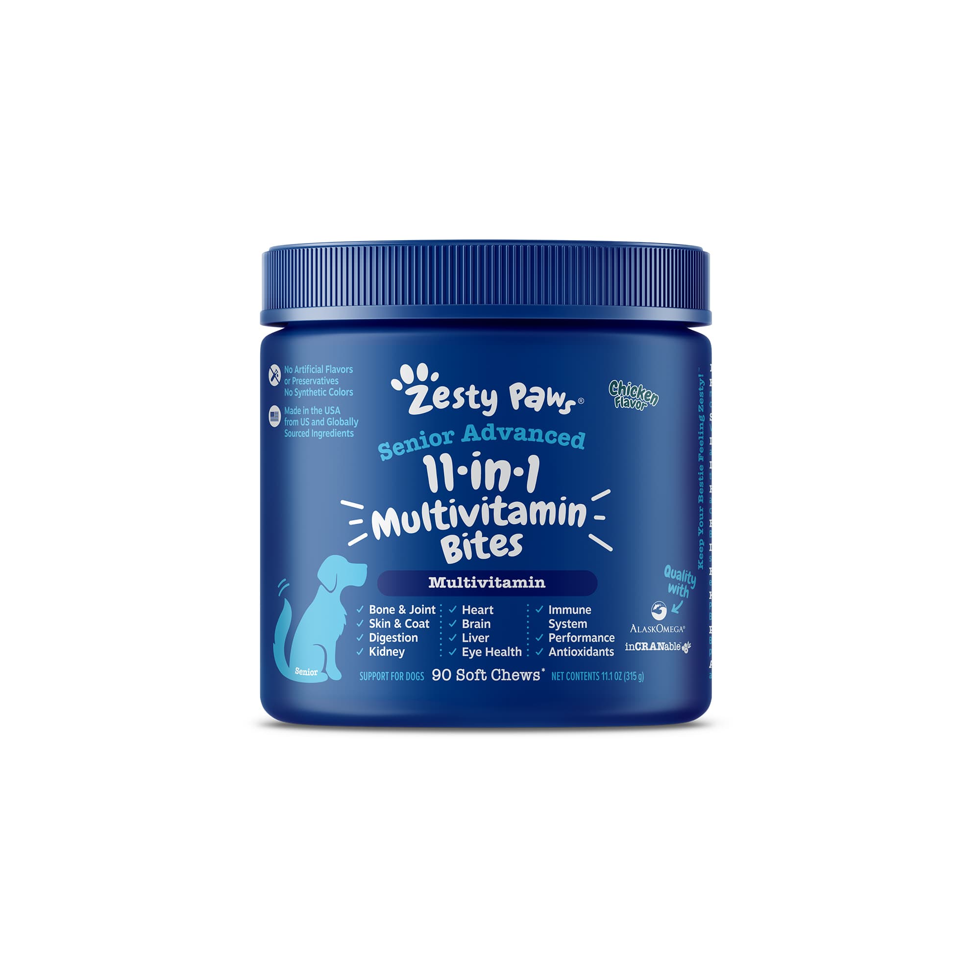 Zesty Paws Senior Advanced 11-in-1 Bites Dog Supplements (Chicken), 90ct