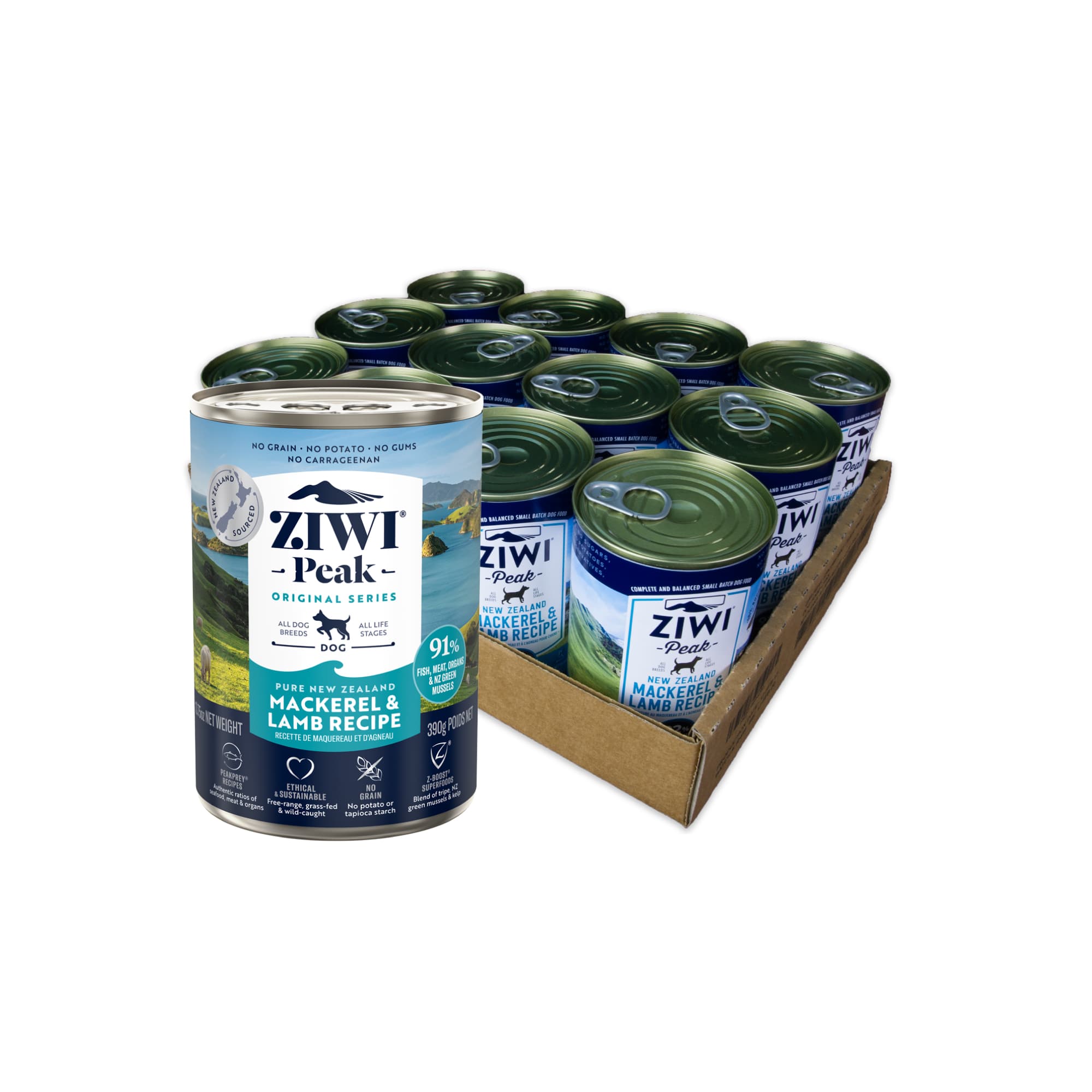 Ziwi Peak Originals Wet Dog Food (Mackerel & Lamb), 390g x 12