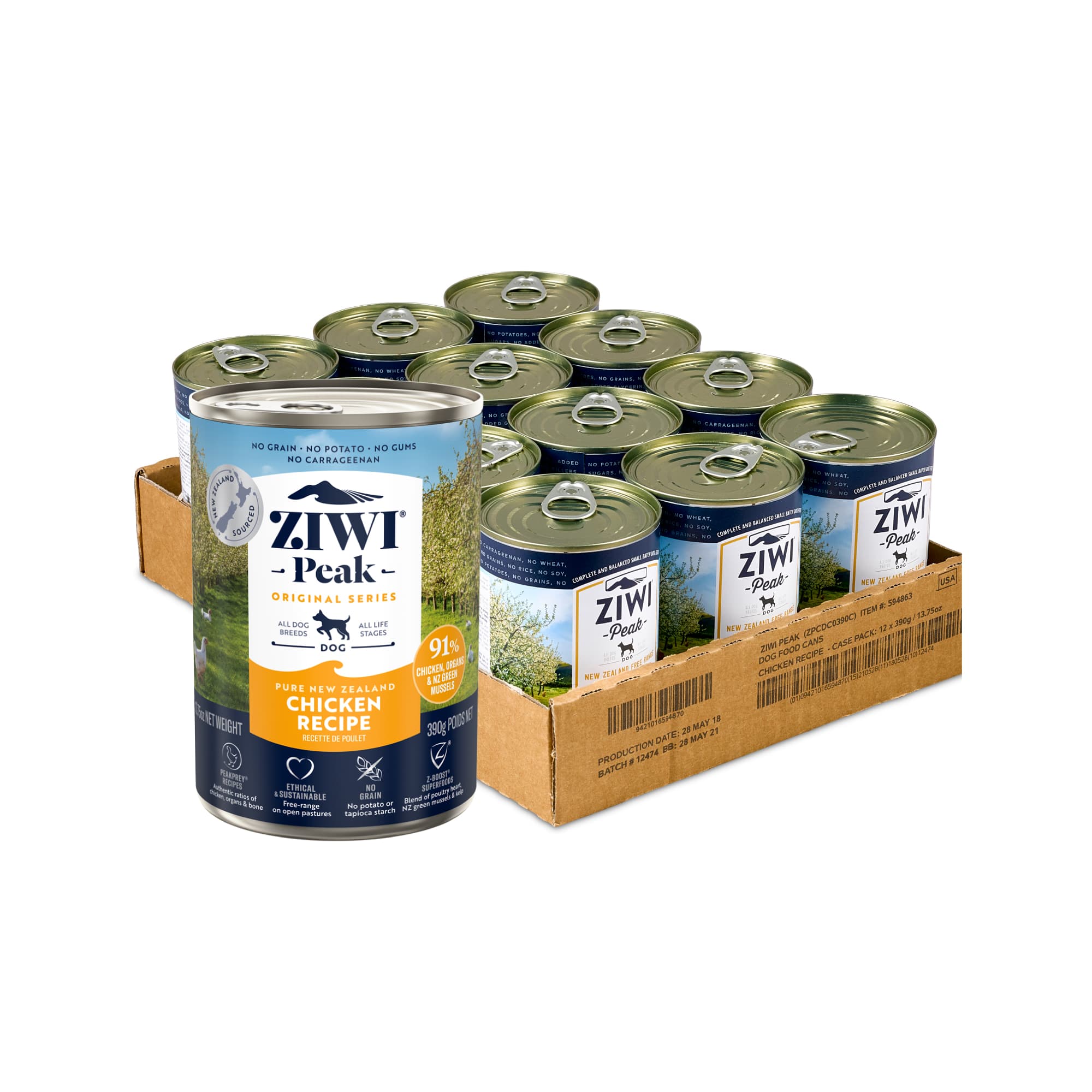 Ziwi Peak Originals Wet Dog Food (Chicken), 390g x 12