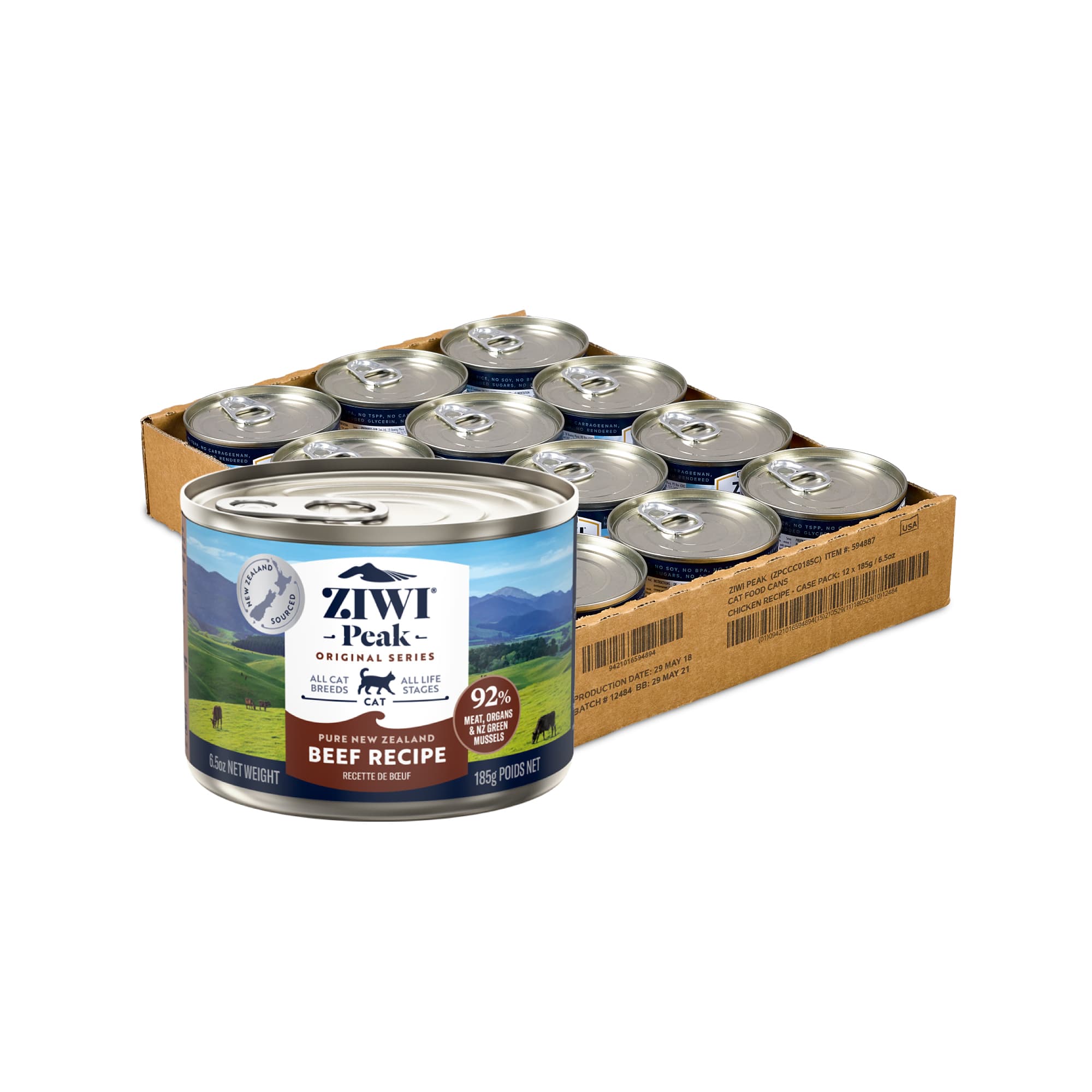 Ziwi Peak Originals Wet Cat Food (Beef), 185g x 12