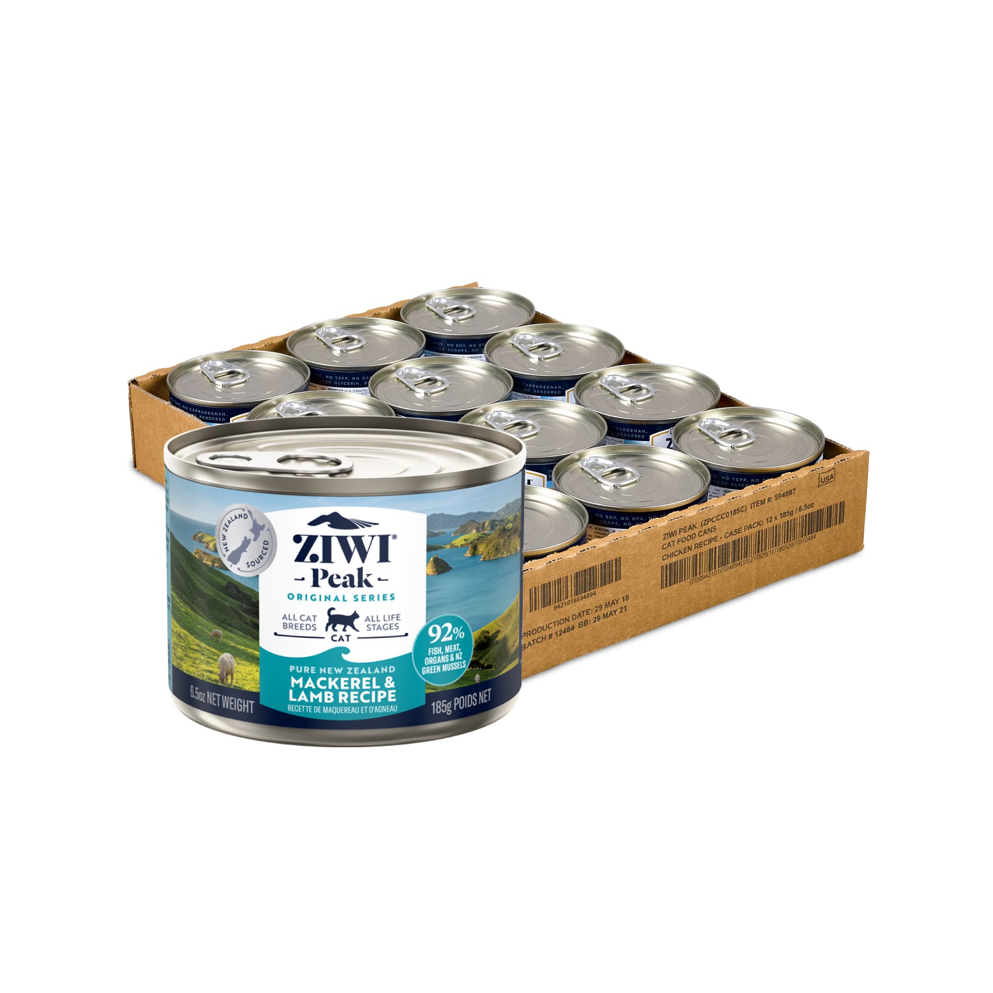 Ziwi Peak Originals Wet Cat Food (Mackerel & Lamb), 185g x 12