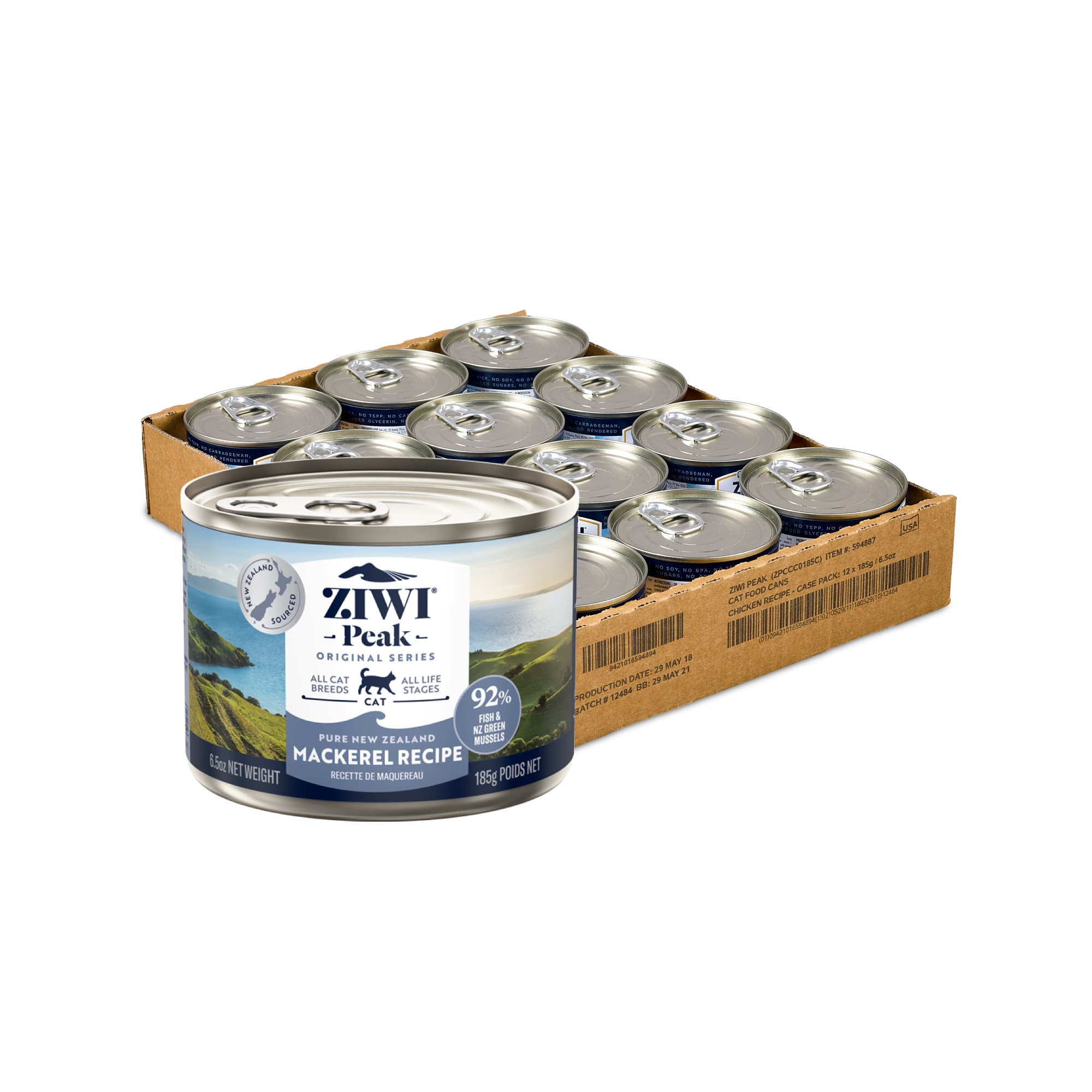 Ziwi Peak Originals Wet Cat Food (Mackerel), 185g x 12